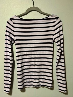 GAP Striped Boat Neck Top XS Navy Lavender Long Sleeve